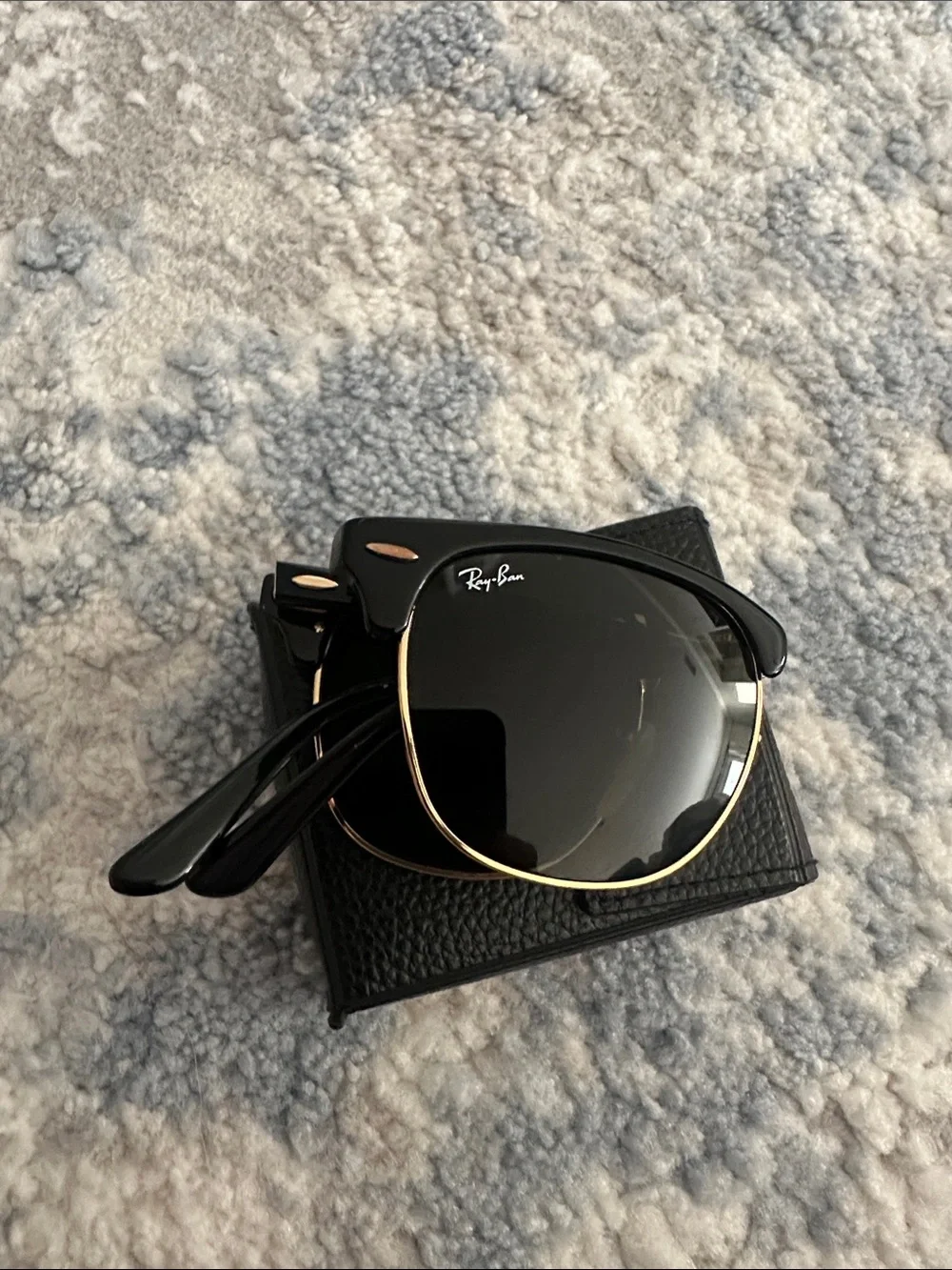 Ray-Ban Clubmaster Sunglasses in Black and Gold with Green Lenses